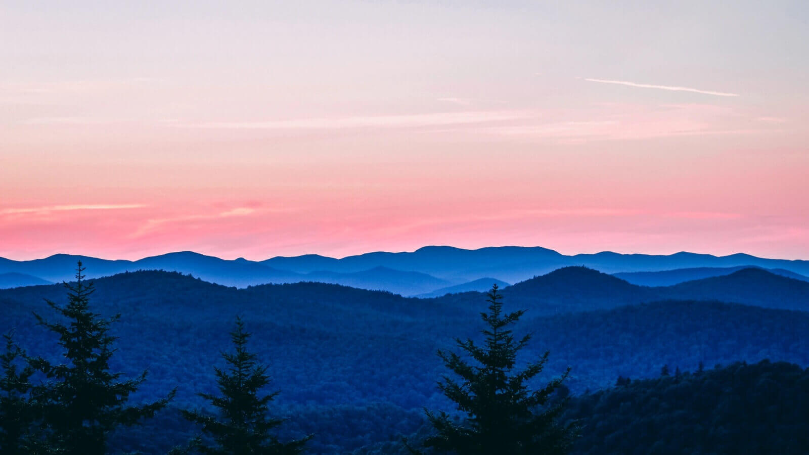 Panorama of the Green Mountains of Vermont at sunset.